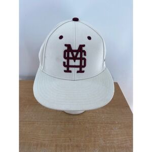 Adidas Mississippi State Bulldogs Fitted Hat 7 1/8 Cream Maroon Flat Bill Cap